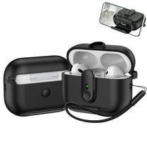Dteck for AirPods Pro (2019) Case with Phone Stand, Auto Open Secure Lock Cover Compatible with Airpods Pro 1st Gen with Lanyard, Full Body Drop Protective Cover for Men Women,Black