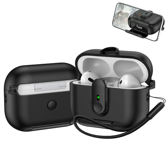 Dteck for AirPods Pro (2019) Case with Phone Stand, Auto Open Secure Lock Cover Compatible with Airpods Pro 1st Gen with Lanyard, Full Body Drop Protective Cover for Men Women,Black