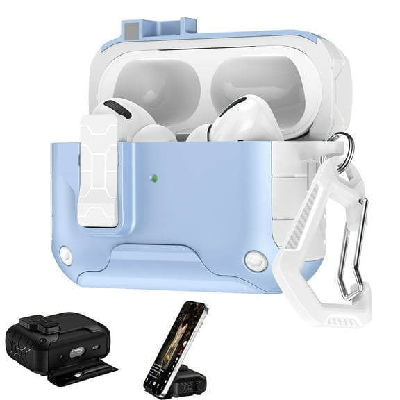 Dteck for AirPods Pro 2nd Generation Case Cover, for AirPods Pro 2 Case with Automatic Lock Compatible with MagSafe, Military-Grade Drop Protection, Comes with Phone Holder Function,Skyblue
