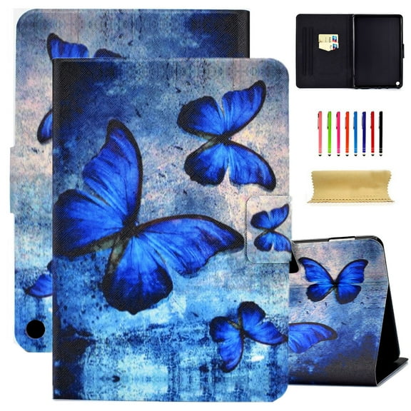 Dteck All New Kindle Fire HD 10 Tablet & Fire HD 10 Plus (11th Generation,2021 Released) Case, Cute Pattern Folio Flip Case Multi-Angle Viewing Stand, Built-in Credit Card Slots, Blue Butterfly