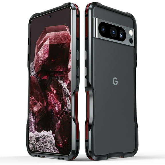 Dteck Aluminum Alloy Bumper for Google Pixel 8 Pro Bumper Case Frame No Back Slim Cool Design Raised Edge Protection with Screws Driver,Black + Red