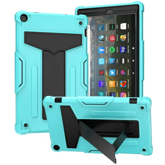 Dteck for Amazon Kindle Fire HD 10 inch Tablet Case 9th Generation 2019 Release 7th Generation 2017 Release with Kickstand, Heavy Duty Hybrid Rugged Shockproof Case, Mint + Black