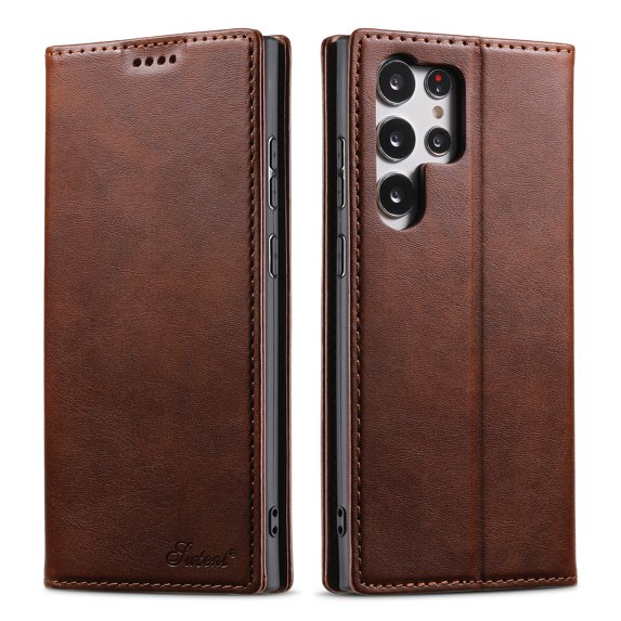 Dteck for Apple Samsung Galaxy S25 Plus, Shockproof Flip Wallet PU Leather Magnetic Protective Cover with RFID Blocking 3 Card Slots Stand TPU Interior Case, Brown