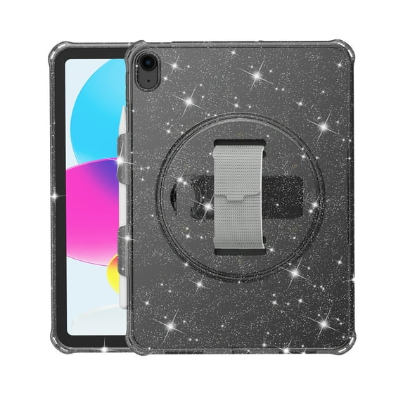 Dteck for Apple iPad 10th Gen 2022 Case, Shockproof 360 Rotating Foldable Kickstand Hand Strap Pencil Holder Kids Friendly Hard Protective Cover, Black