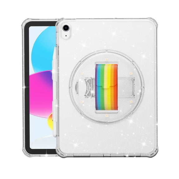 Dteck for Apple iPad 10th Gen 2022 Case, Shockproof 360 Rotating Foldable Kickstand Hand Strap Pencil Holder Kids Friendly Hard Protective Cover, White