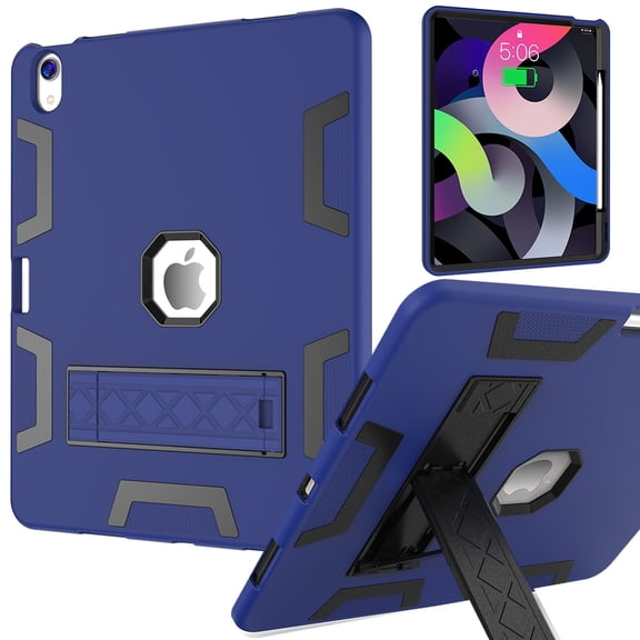 Dteck for Apple iPad Air 13 inch (2024) Kids Friendly Rugged Protective Case, 3 in 1 Shockproof PC+TPU Anti-Scratch Heavy Duty Basic Cover with Kickstand, Navyblue