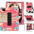 thumbnail image 1 of Dteck for Apple iPad Air 4th Generation 10.9-inch (2020 Released),Shockproof Three-Layer Multi-functional Case Heavy Duty Protector Rubber Hard Back Kickstand Hand/Shoulder Strap Cover,Colour+Rose, 1 of 7