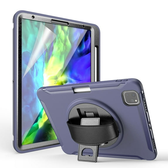 Dteck For Apple iPad Pro 11" 2018/Pro 11 2nd Generation (2020 Released),Shockproof Three-Layer Heavy Duty Protector Rubber Hybrid Hard Kickstand Case Built-in Screen Protector 11 inches,Darkblue