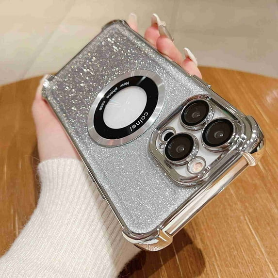 Dteck for Apple iPhone 11 Glitter Phone Case, Shockproof Magnetic Plating 2 in 1 Gradient Bling Paper Clear Back Soft Rubber Slim Lightweight for Women Girls Shiny Bumper Cover, silver