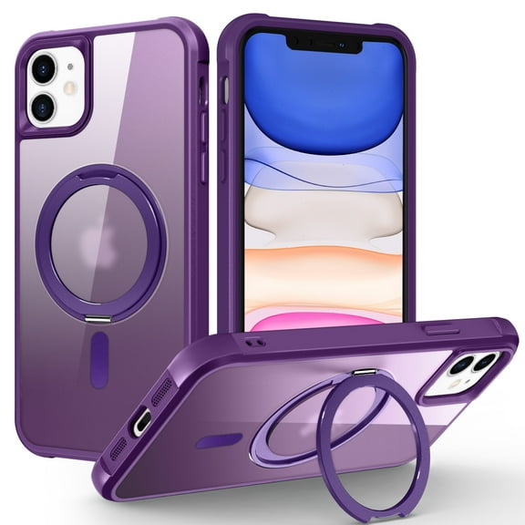 Dteck for Apple iPhone 11 with Magnetic Invisible Stand Military Drop Protection Case, Shockproof Compatible with MagSafe Slim Rugged Matte Ring Holder Holder Phone Case for Men Women, purple