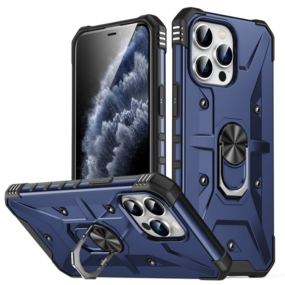 Dteck for Apple iPhone 11 Pro Max Heavy Duty Military Grade Armor Rugged Phone Protective Case with Ring Magnetic Car Mount Kickstand for iPhone 11 Pro Max,Darkblue