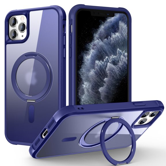 Dteck for Apple iPhone 11 Pro Max with Magnetic Invisible Stand Military Drop Protection Case, Shockproof Compatible with MagSafe Slim Rugged Matte Ring Holder Holder Phone Case for Men Women,darkblue