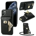 thumbnail image 1 of Dteck for Apple iPhone 11 Pro Max Zipper Pocket Case, Flip PU Leather Wallet Crossbody Shoulder Strap Lanyard Case with Credit Card Holder Women RFID Blocking Protective Purse Cover, black, 1 of 6