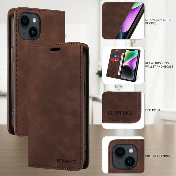 Dteck for Apple iPhone 11 Wallet Case with RFID Blocking, PU Leather Flip Folio Card Holders RFID Blocking Kickstand Shockproof TPU Inner Shell Phone Cover for Women Men, brown