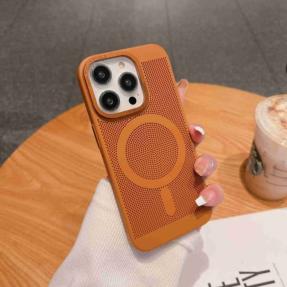 Dteck for Apple iPhone 12 Case Compatible with Magsafe, Breathable Cooling Hollow Cellular Hole Heat Dissipation Case Full Back Camera Lens Protection Ultra Slim TPU Cover, brown