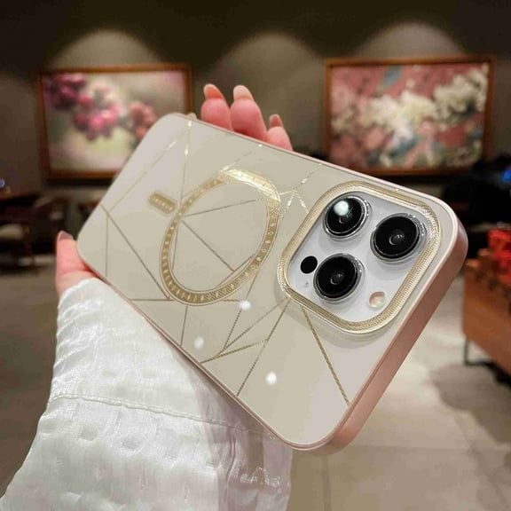 Dteck for Apple iPhone 12 Pro / 12 Compatible with MagSafe Cover, Magnetic Electroplating Plating Ultra-Thin Bumper Frameless Borderless Design with Full Camera Lens Protector Case for Women Men, gold