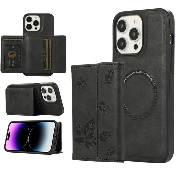 Dteck for Apple iPhone 12 Pro Max Detachable Wallet Case, Shockproof Embossed with Card Holders for Women Men Magnetic PU Leather RFID Blocking Flip Kickstand Cover, black