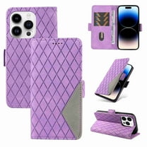 Dteck for Apple iPhone 13 Case with Wrist Strap, Shockproof Splicing Luxury PU Leather Flip Wallet Magnetic Kickstand Money Pouch Folio TPU Bumper Protective Cover, purple