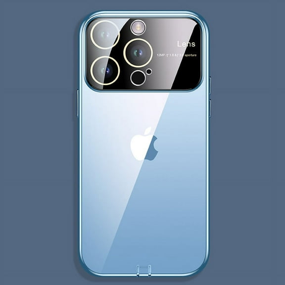 Dteck for Apple iPhone 13 Clear Case, Shockproof Window Glass Lens Camera Protector Women Men Luxury Logo View Slim Fit Lightweight Wireless Charging Phone Case, blue