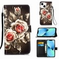 thumbnail image 1 of Dteck for Apple iPhone 13 Mini Case with Card Holder Magnetic 3D Painted Flip Wallet Case Protective Cover with Kickstand Wrist Strap Cover for iPhone 13 Mini, 20# Rose, 1 of 2