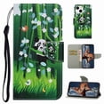 thumbnail image 1 of Dteck for Apple iPhone 13 Mini Case with Card Holder Magnetic 3D Painted Flip Wallet Case Protective Cover with Kickstand Wrist Strap Cover for iPhone 13 Mini, 4# Panda, 1 of 4