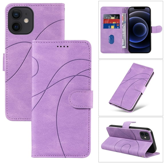 Dteck for Apple iPhone 13 Mini Wallet Case, Premium PU Leather Flip Folio Card Holders Kickstand Book Folding Case with Detachable Wrist Strap Shockproof Protective Cover, purple