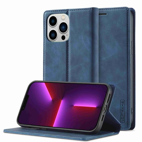 Dteck for Apple iPhone 13 Pro Case with Card Holder Magnetic Premium Leather Flip Wallet Case Business / Classical Protective Cover with Kickstand Cover for iPhone 13 Pro, Blue