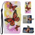 thumbnail image 1 of Dteck for Apple iPhone 13 Pro Max Case with Card Holder Magnetic 3D Painted Flip Wallet Case Protective Cover with Kickstand Wrist Strap Cover for iPhone 13 Pro Max, 11# Flower Butterfly, 1 of 4