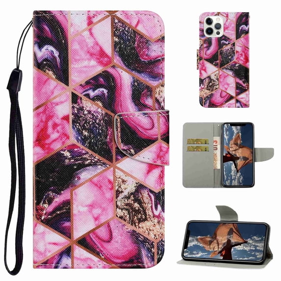 Dteck for Apple iPhone 13 Pro Max Case with Card Holder Magnetic 3D Painted Flip Wallet Case Protective Cover with Kickstand Wrist Strap Cover for iPhone 13 Pro Max, 9# Marble