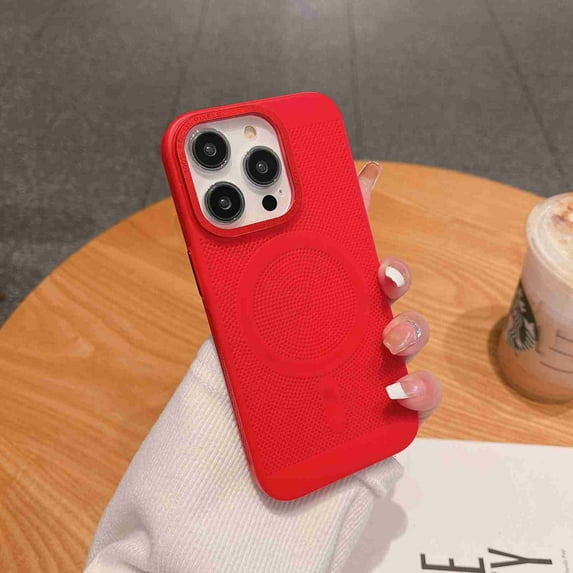 Dteck for Apple iPhone 13 Pro Max Case Compatible with Magsafe, Breathable Cooling Hollow Cellular Hole Heat Dissipation Case Full Back Camera Lens Protection Ultra Slim TPU Cover, red