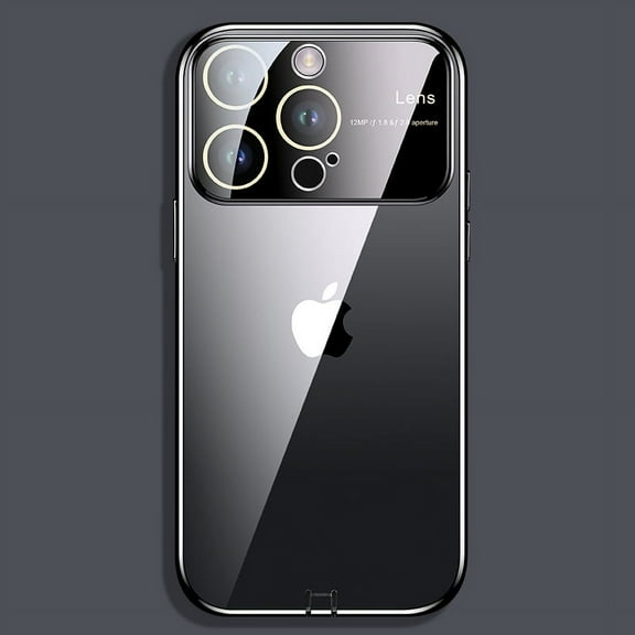 Dteck for Apple iPhone 13 Pro Max Clear Case, Shockproof Window Glass Lens Camera Protector Women Men Luxury Logo View Slim Fit Lightweight Wireless Charging Phone Case, black