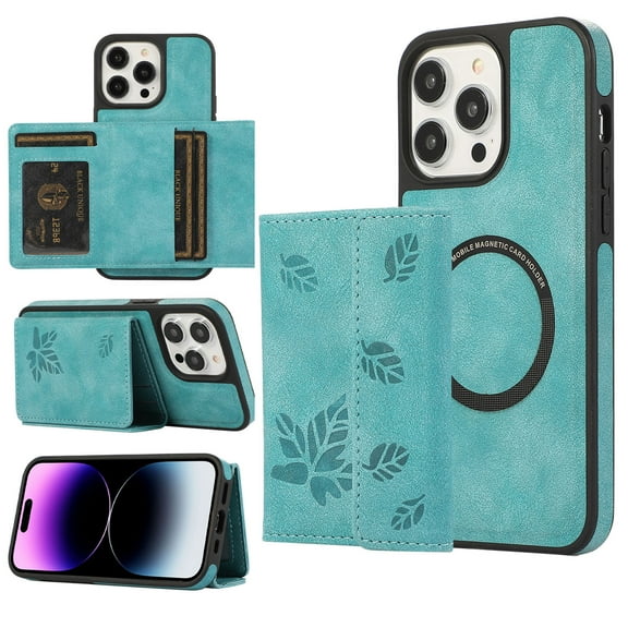 Dteck for Apple iPhone 13 Pro Max Detachable Wallet Case, Shockproof Embossed with Card Holders for Women Men Magnetic PU Leather RFID Blocking Flip Kickstand Cover, green