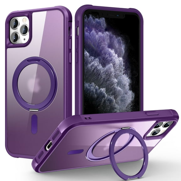 Dteck for Apple iPhone 13 Pro Max with Magnetic Invisible Stand Military Drop Protection Case, Shockproof Compatible with MagSafe Slim Rugged Matte Ring Holder Holder Phone Case for Men Women, purple