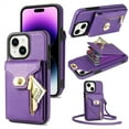thumbnail image 1 of Dteck for Apple iPhone 13 Pro Zipper Pocket Case, Flip PU Leather Wallet Crossbody Shoulder Strap Lanyard Case with Credit Card Holder Women RFID Blocking Protective Purse Cover, purple, 1 of 1