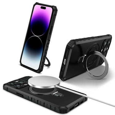 Dteck for Apple iPhone 13 Rugged Case, Magnetic Invisible Stand Military Drop Protection Cover, Compatible with MagSafe Shockproof Slim Matte Ring Holder Hard Phone Case for Men Women, black