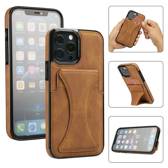 Dteck for Apple iPhone 13 Wallet Case with Card Holder, Shockproof Slim Premium PU Leather Protective Cover Flip Back Wallet Purse Case with Card Slots & Stand, brown