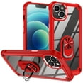 thumbnail image 1 of Dteck for Apple iPhone 14 6.1 inch, Shockproof Clear Crystal Hard PC Back Hybrid Protective Rugged Cover Ring Holder Kickstand for Magnetic Car Mount Case, Red, 1 of 9