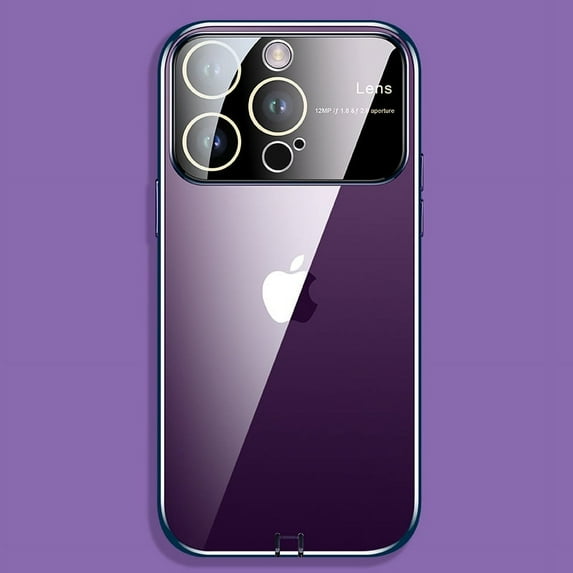 Dteck for Apple iPhone 14 Clear Case, Shockproof Window Glass Lens Camera Protector Women Men Luxury Logo View Slim Fit Lightweight Wireless Charging Phone Case, darkpurple