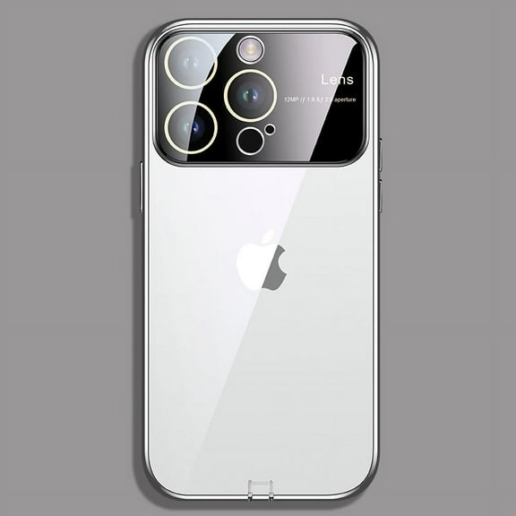 Dteck for Apple iPhone 14 Clear Case, Shockproof Window Glass Lens Camera Protector Women Men Luxury Logo View Slim Fit Lightweight Wireless Charging Phone Case, silver