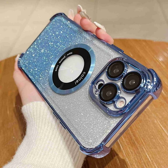 Dteck for Apple iPhone 14 Glitter Phone Case, Shockproof Magnetic Plating 2 in 1 Gradient Bling Paper Clear Back Soft Rubber Slim Lightweight for Women Girls Shiny Bumper Cover, blue