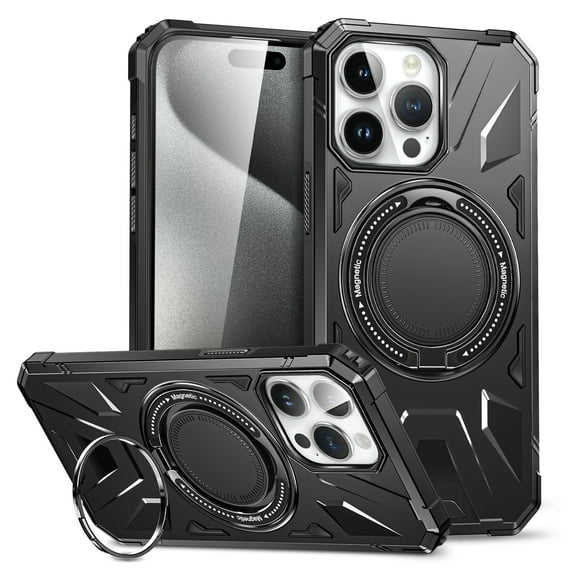 Dteck for Apple iPhone 14 Magnetic Rugged Case, Shockproof Heavy Duty Military Anti-Slip Scratch Resistant Ring Stand Ultra Slim Hard PC Magnetic Rugged Protective Armor Cover, black
