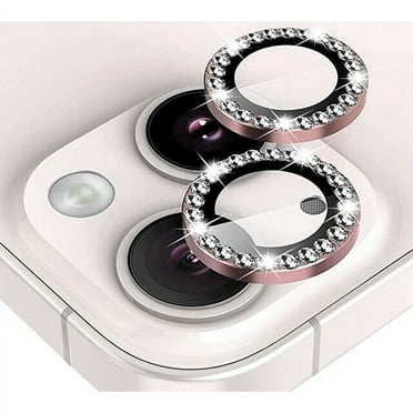 Dteck for Apple iPhone 14 Plus 3D Bling Diamond Ring Les Cover, Shockproof Drop Protection 9H Tempered Glass Camera Cover Metal Ring Case Friendly Scratch Resistant Camera Lens Protector, rosegold
