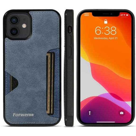 Dteck for Apple iPhone 14 Plus Hard Shell, Luxury Premium PU Leather Wallet Case with Card Holder, Shockproof Back Flip Hard Slim Rugged Protective Cover, blue