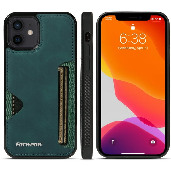 Dteck for Apple iPhone 14 Plus Hard Shell, Luxury Premium PU Leather Wallet Case with Card Holder, Shockproof Back Flip Hard Slim Rugged Protective Cover, green