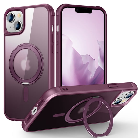 Dteck for Apple iPhone 14 Plus with Magnetic Invisible Stand Military Drop Protection Case, Shockproof Compatible with MagSafe Slim Rugged Matte Ring Holder Holder Phone Case for Men Women, winered