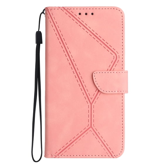 Dteck for Apple iPhone 14 Plus Magnetic Wallet Case, Shockproof Card Holder Kickstand Flip Embossed Spliced Lanyard Protective Soft PU Leather Cover, pink