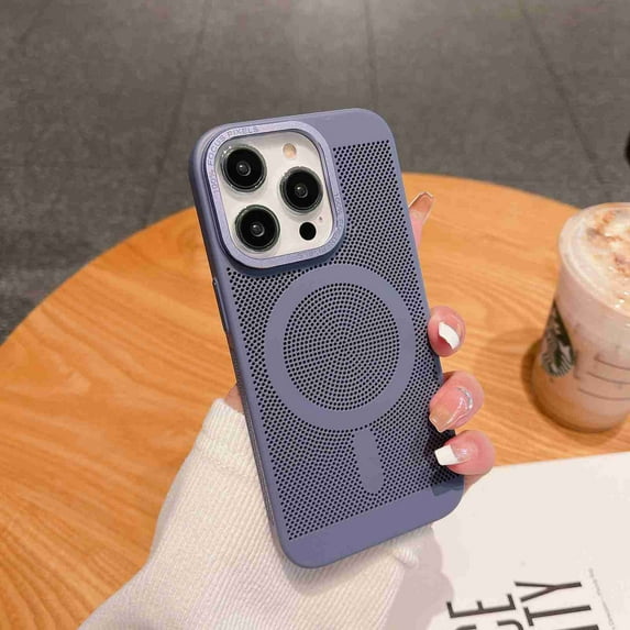 Dteck for Apple iPhone 14 Pro Max Case Compatible with Magsafe, Breathable Cooling Hollow Cellular Hole Heat Dissipation Case Full Back Camera Lens Protection Ultra Slim TPU Cover, purple