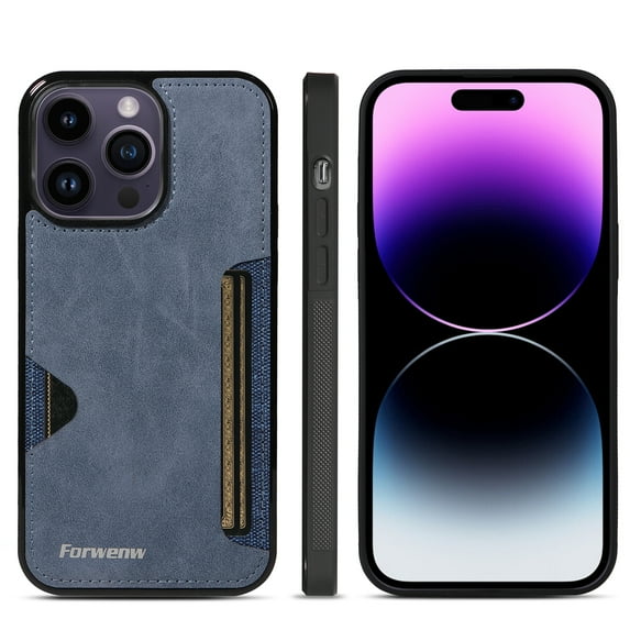 Dteck for Apple iPhone 14 Pro Max Hard Shell, Luxury Premium PU Leather Wallet Case with Card Holder, Shockproof Back Flip Hard Slim Rugged Protective Cover, blue