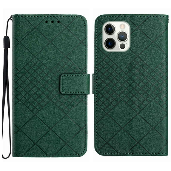 Dteck for Apple iPhone 14 Pro Max Magnetic Case, Premium PU Leather Folio Flip Wallet Case with Card Holder Cash Slot Lanyard Strap Kickstand Function Embossed Pattern Slim Shockproof Cover, green
