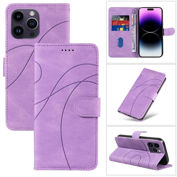 Dteck for Apple iPhone 14 Pro Max Wallet Case, Premium PU Leather Flip Folio Card Holders Kickstand Book Folding Case with Detachable Wrist Strap Shockproof Protective Cover, purple